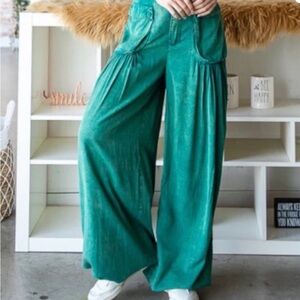 Oil & Hali Washed Green Wide-Leg Pants With Adjustable Drawstring Hem
